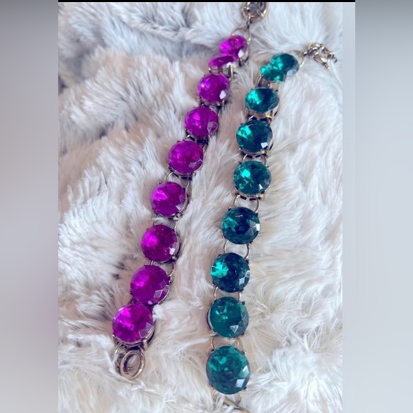 Royal blue crystal sparkly link bracelet gold tone bling - Picture 8 of 11